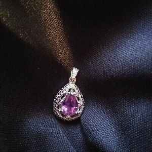 .918 Carat Amethyst & Genuine Diamond PLATINUM over .925 STERLING SILVER PENDANT